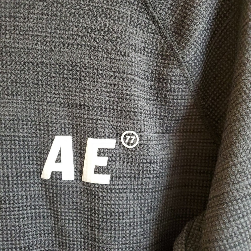 American Eagle Med Hoodie Mens Gray Flex Logo Graphic Pullover Sweatshirt Active - Picture 4 of 10